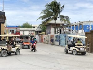 San Pedro town on Ambergris Caye, Belize — golf carts and Caribbean streets